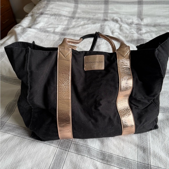 Victorias Secret Black and Gold Canvas Tote - Picture 1 of 3